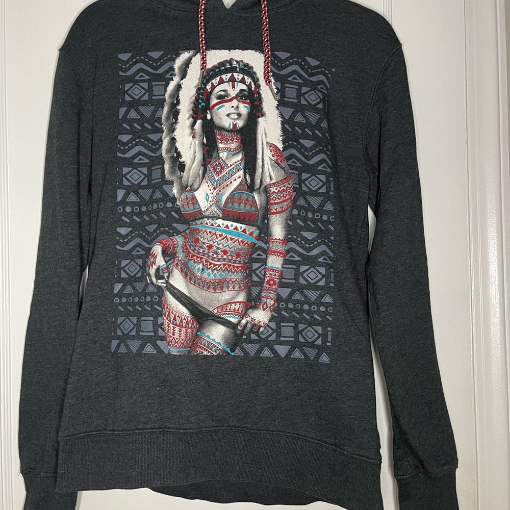 Riot Society Dark Grey Tatted Female Sweatshirt with Hood Men's Small
